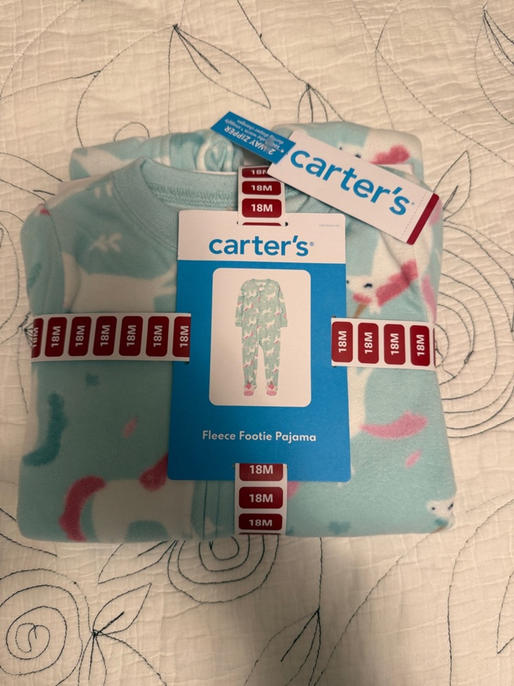 Carter's Light Blue Unicorn and Rainbow Fleece Footed Pajamas
